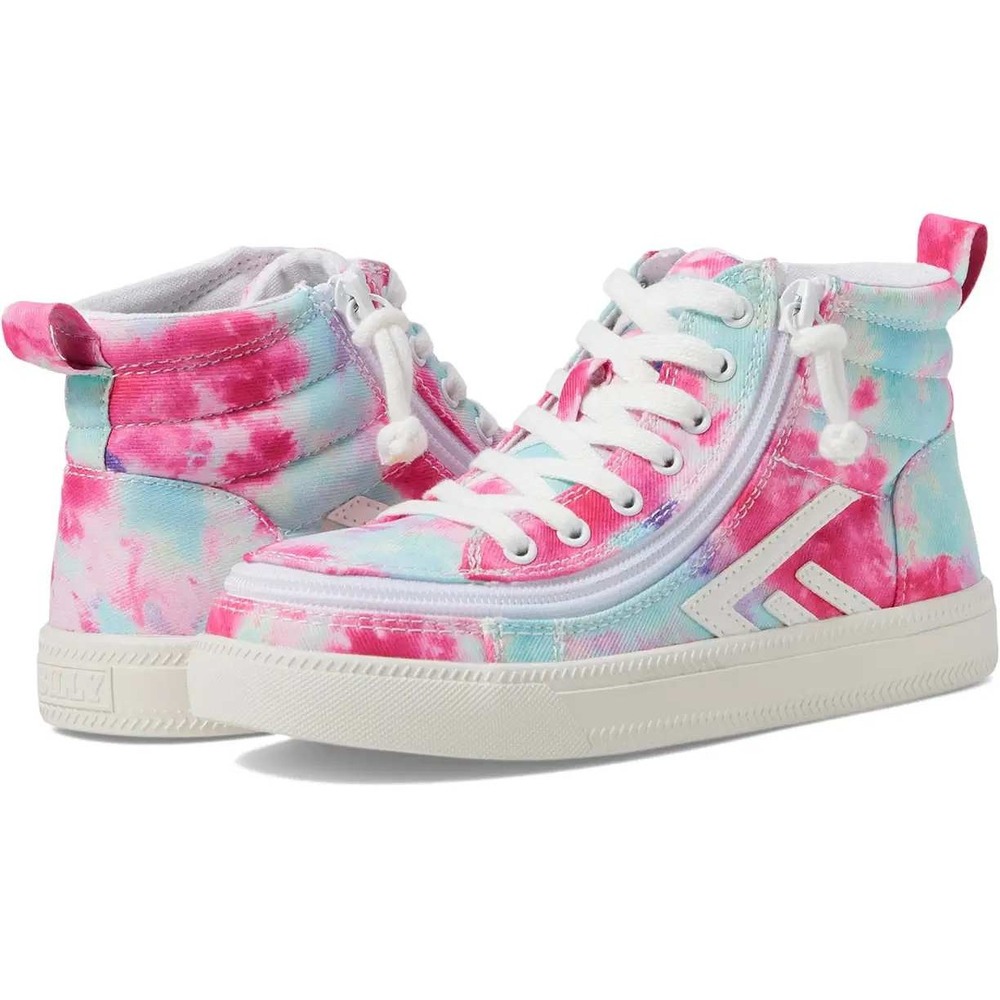 EUC Kids Billy CS Sneaker High Top Tie Dye Pink‎ Blue Zip Lace Up Shoes size 4